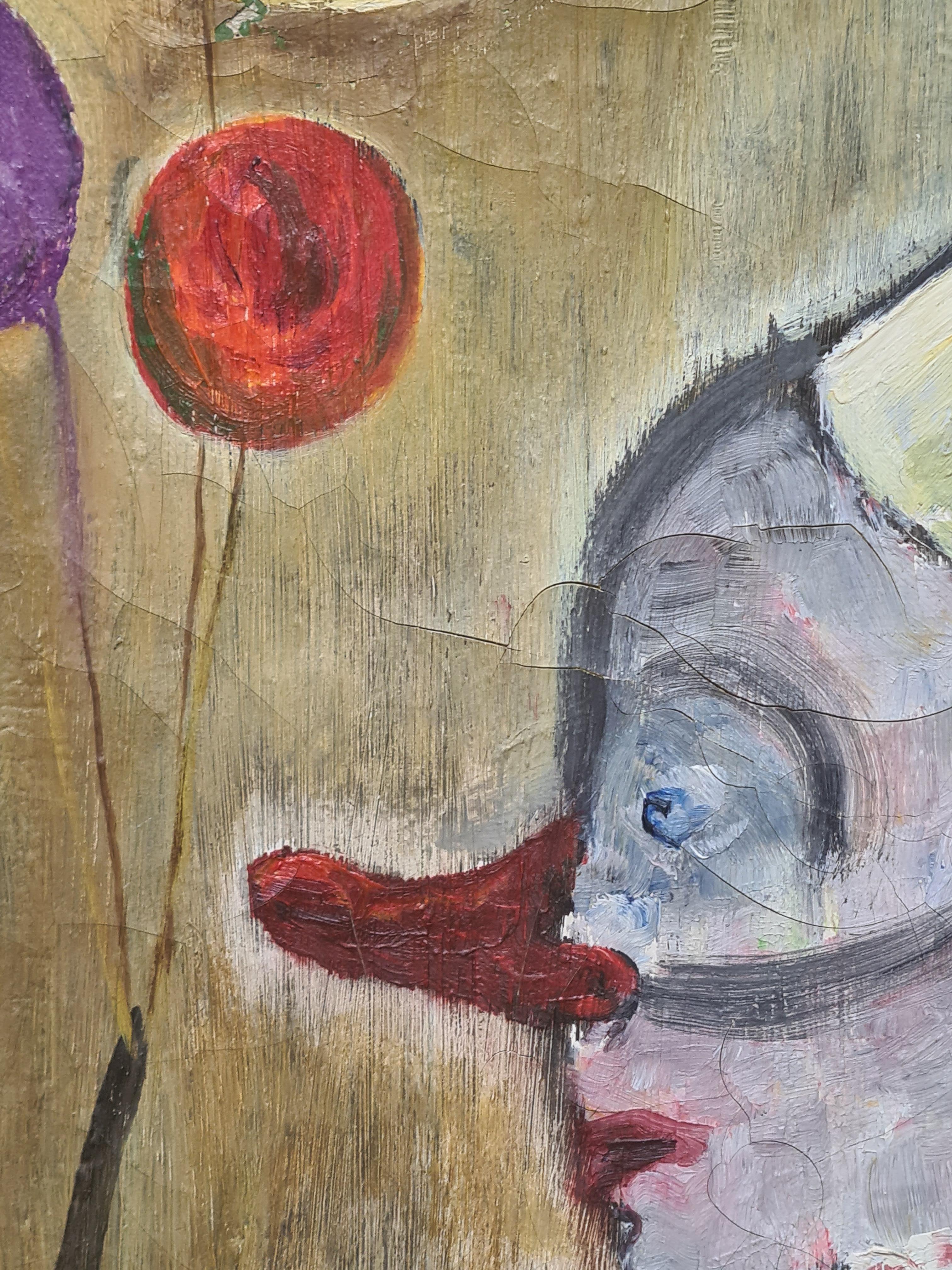 Colourful Mid Century Circus Scene, Pierrot et Pierrette, 'Bring On The Clowns'. 1