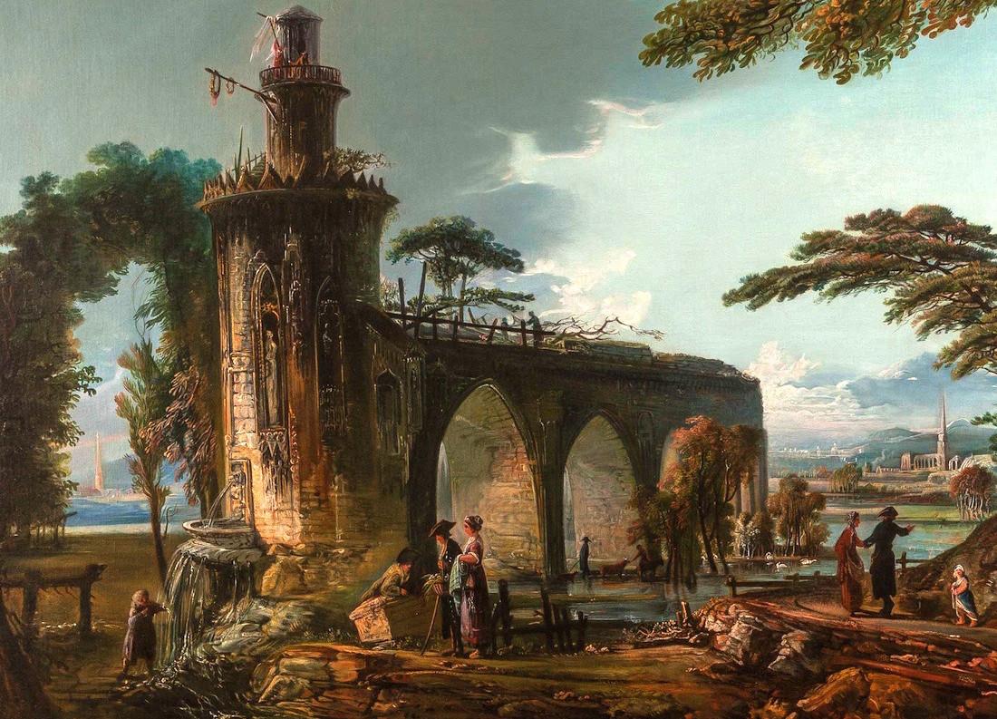 Oil painting; Italian Landscape in the style of Claude Lorraine (1600-1682).  - Painting by Claude Lorrain (circle of)