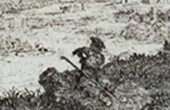 Radierung Schwarz-Weiß-Landschaftsssssszene aus dem 17. Jahrhundert, Wald Bäume und Rinder