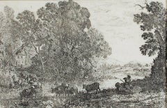 "Le Bouvier (The Cowherd), " Landscape Etching by Claude Gelle Le Lorrain 