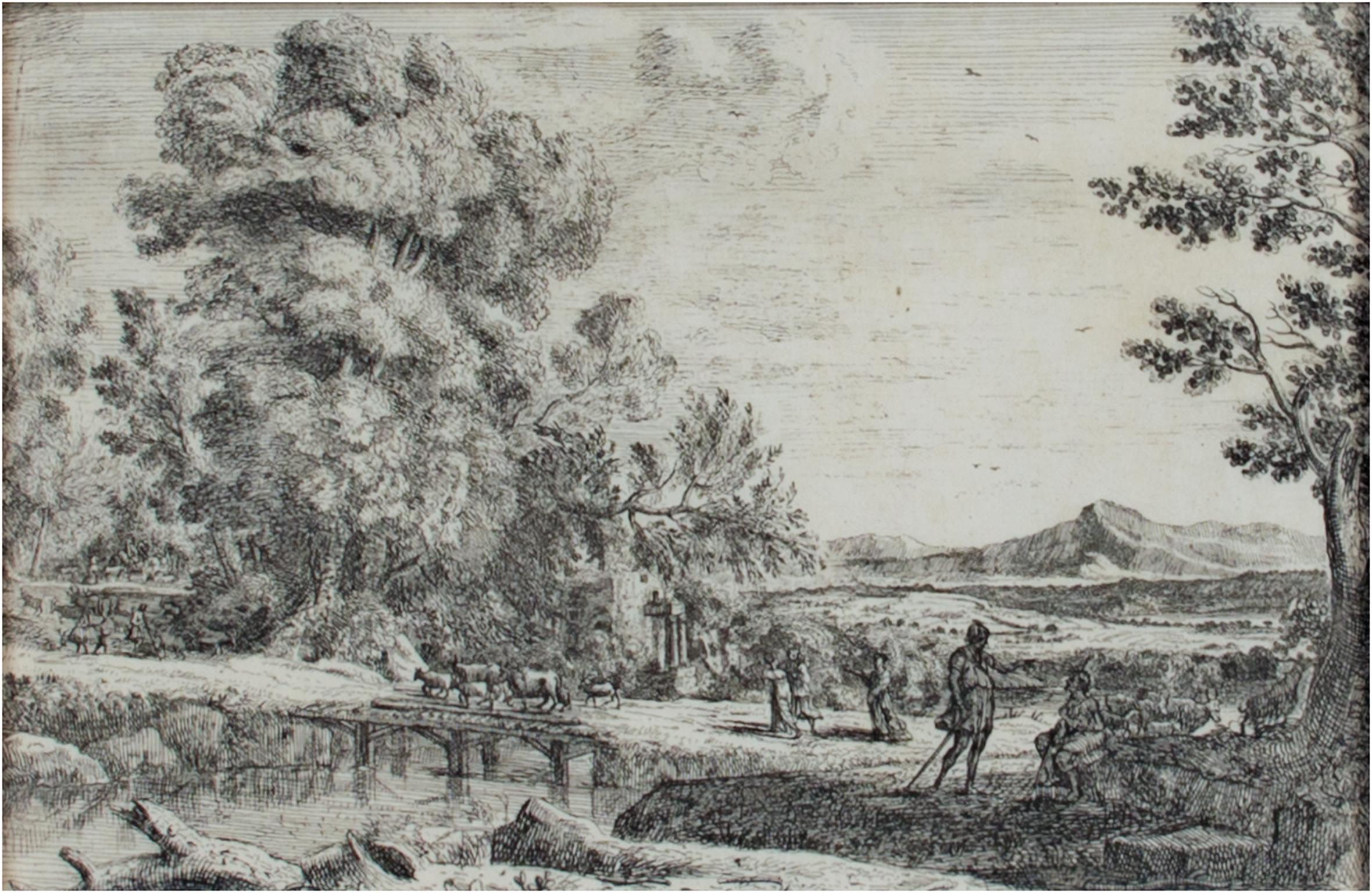 Claude Lorrain Landscape Print - "Le Point de Bois (Rebecca & Eliezer), " etching by Claude Gellee (Le Lorrain)