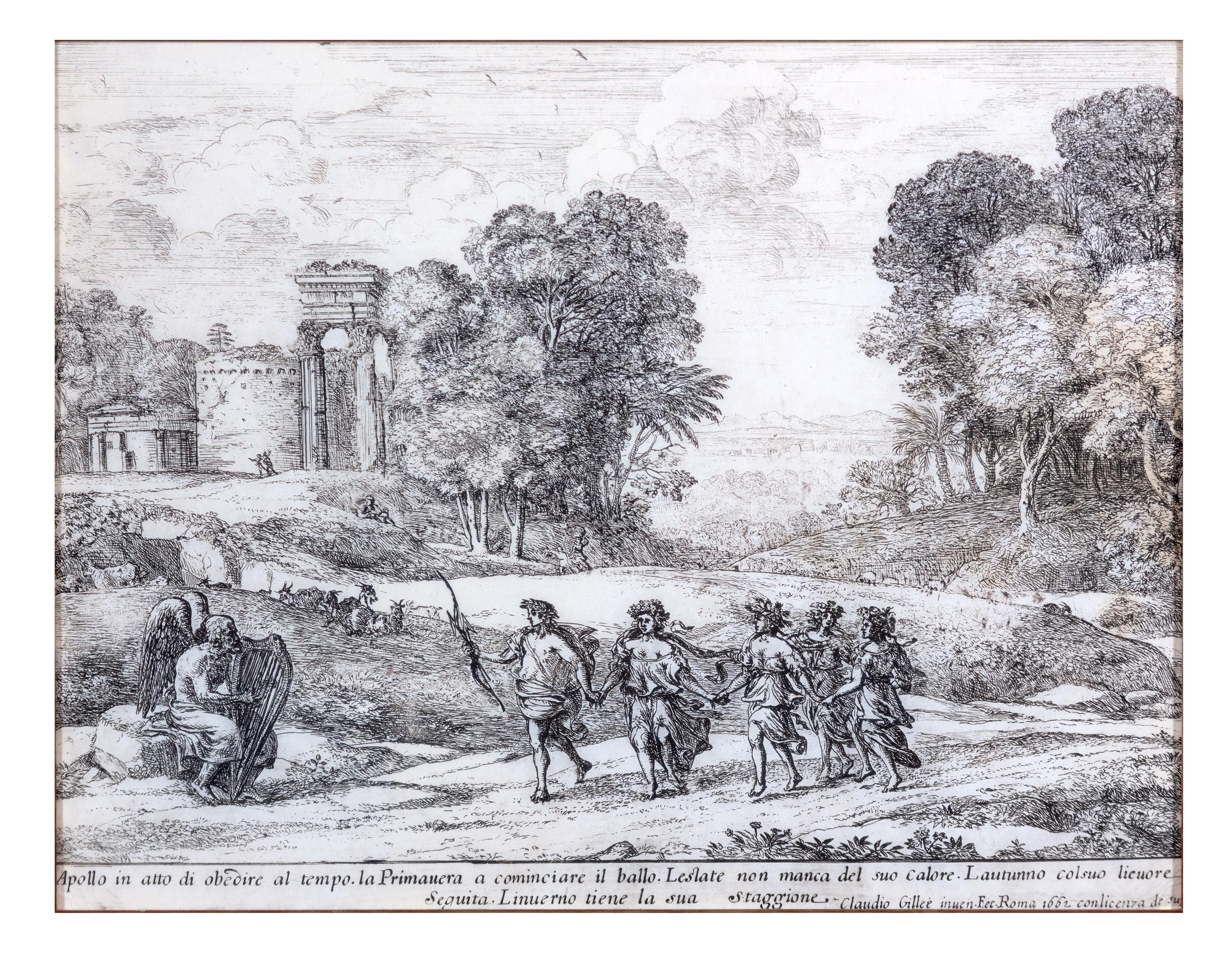 Claude Lorrain Landscape Print - "Le Temps, Apollon et les Saisons (Time, Apollo and the Seasons)" by Le Lorrain