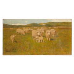 Claude Lorraine Clark (British, 1864 - 1937) Sheep in Pasture Oil Painting