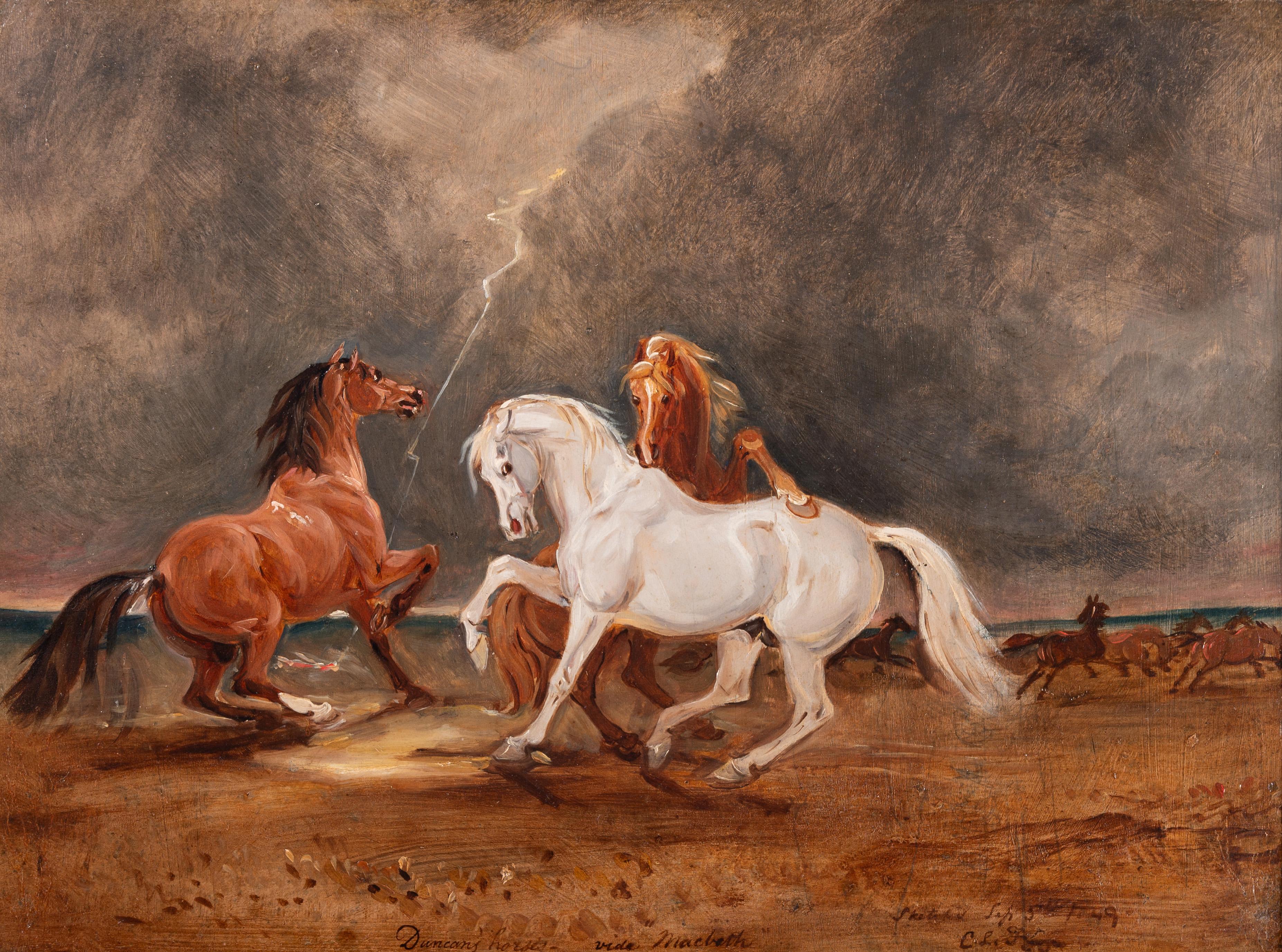 Duncan's Horses, a Scene from Macbeth - Painting by Claude Lorraine Ferneley
