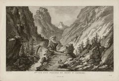 1.ère Vue d'un passage du Mont St. Gothard, Schweiz, Kupferstich, 1780