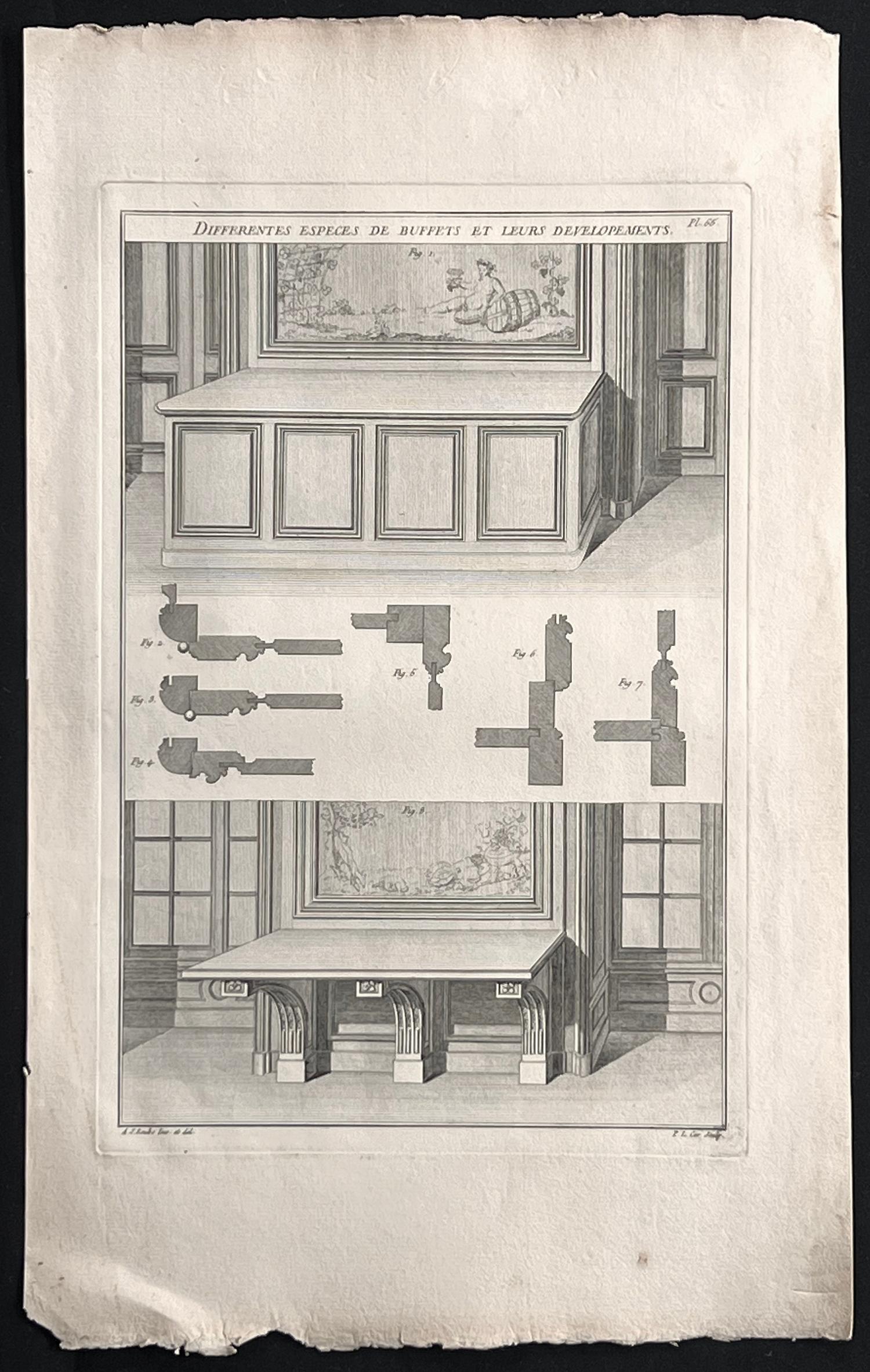 Différentes Especes de Buffets et Leurs Developments, gravure de conception française - Print de Claude Louis Chatelet