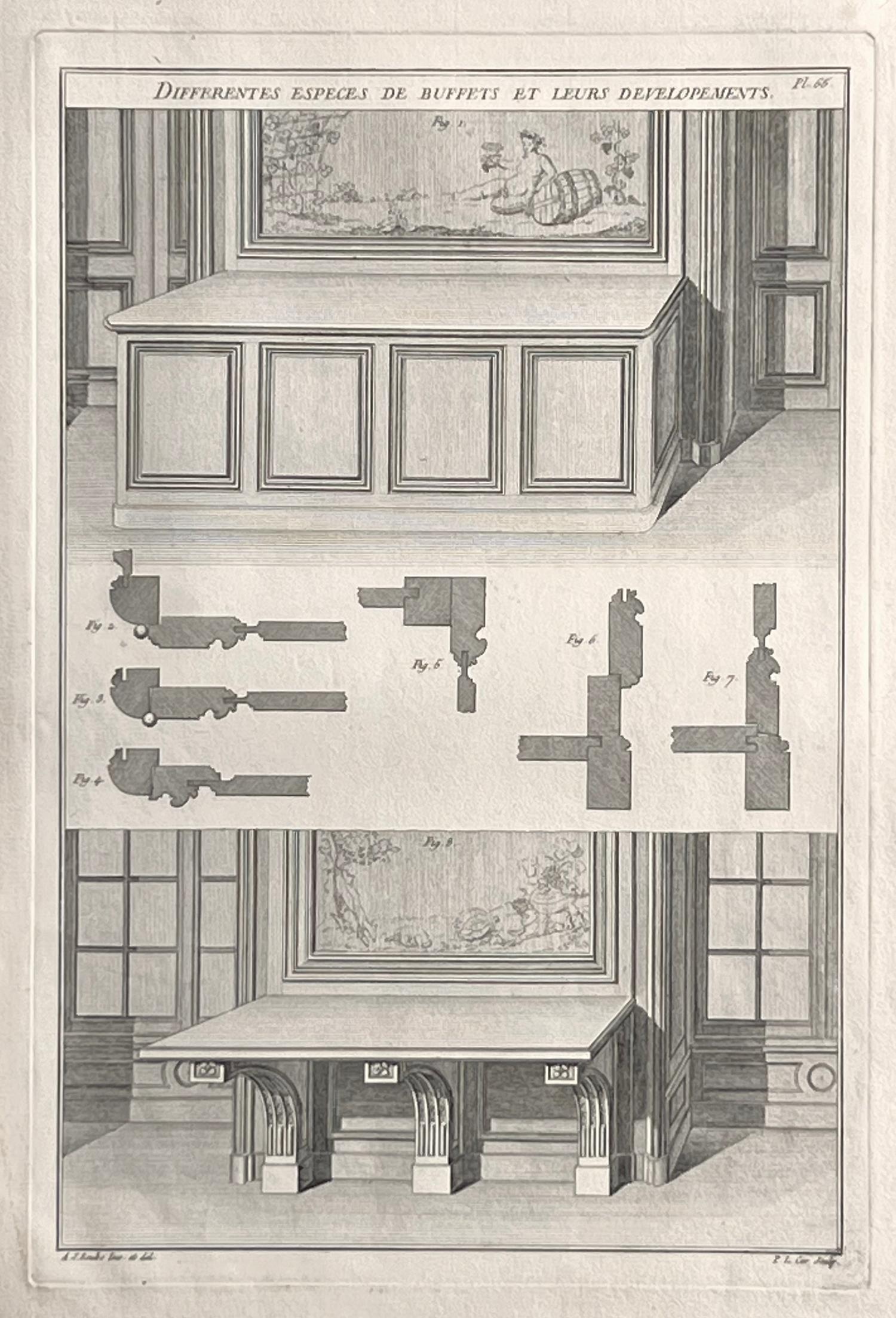 Différentes Especes de Buffets et Leurs Developments, Grabado de diseño francés
