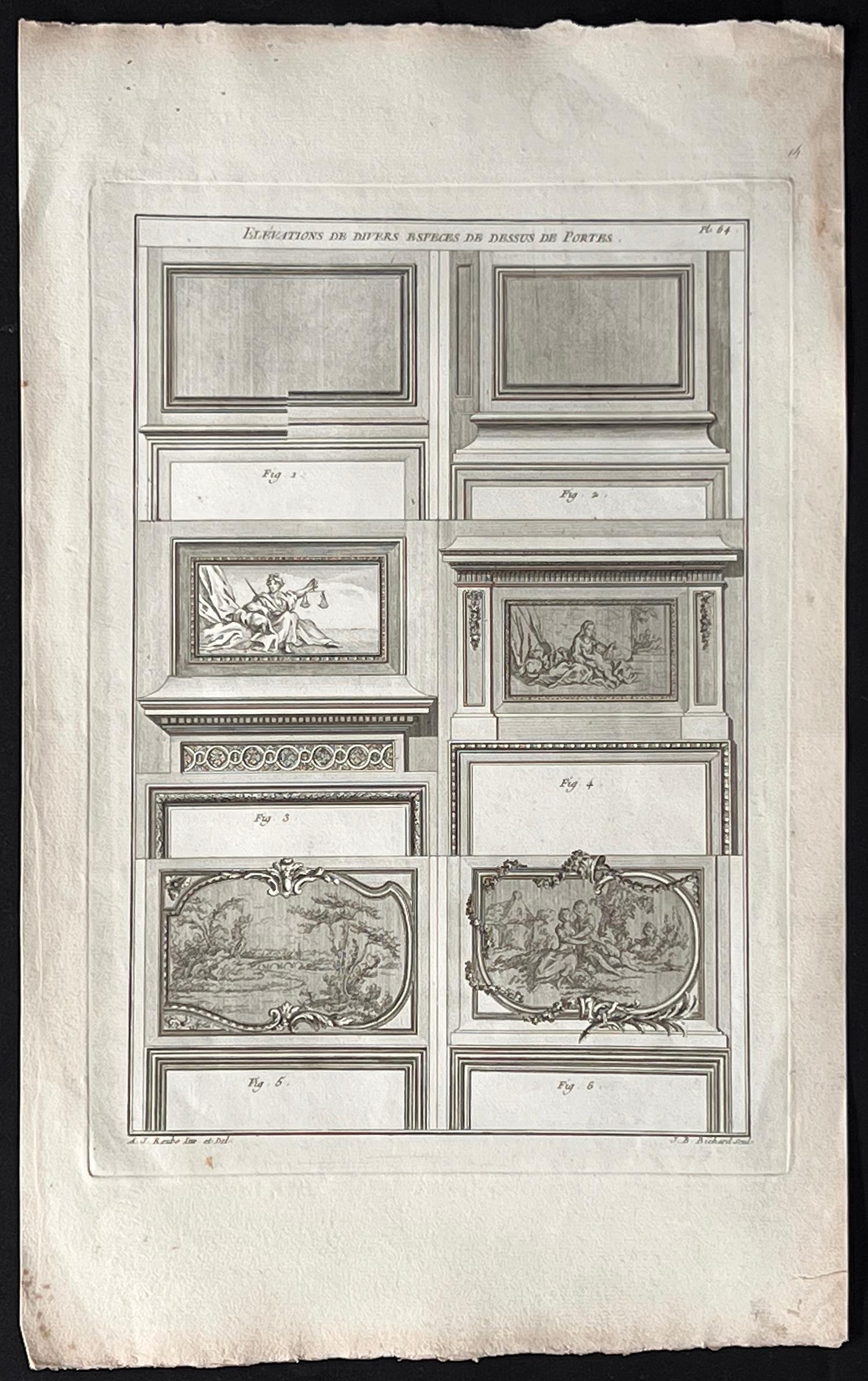 Elevations de Divers Especes de Dessus de Portes, Roubo Französisches Design-Stickerei – Print von Claude Louis Chatelet