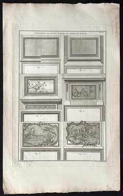 Élevations de diverses éspeces de Dessus de Portes, gravure de design français Roubo