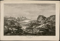 Vue de la Ville et du Lac de Geneve, Switzerland, copper-line engraving, c1780