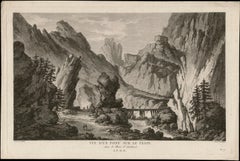Vue d'un pont sur le Tesin dans le Mont St Gothard, Suisse, gravure, 1780