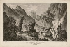 Vue d'un pont sur le Tesin dans le Mont St Gothard, Suisse, gravure, 1780
