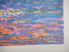 Paesaggio marino della Bretagna al tramonto - Litografia originale