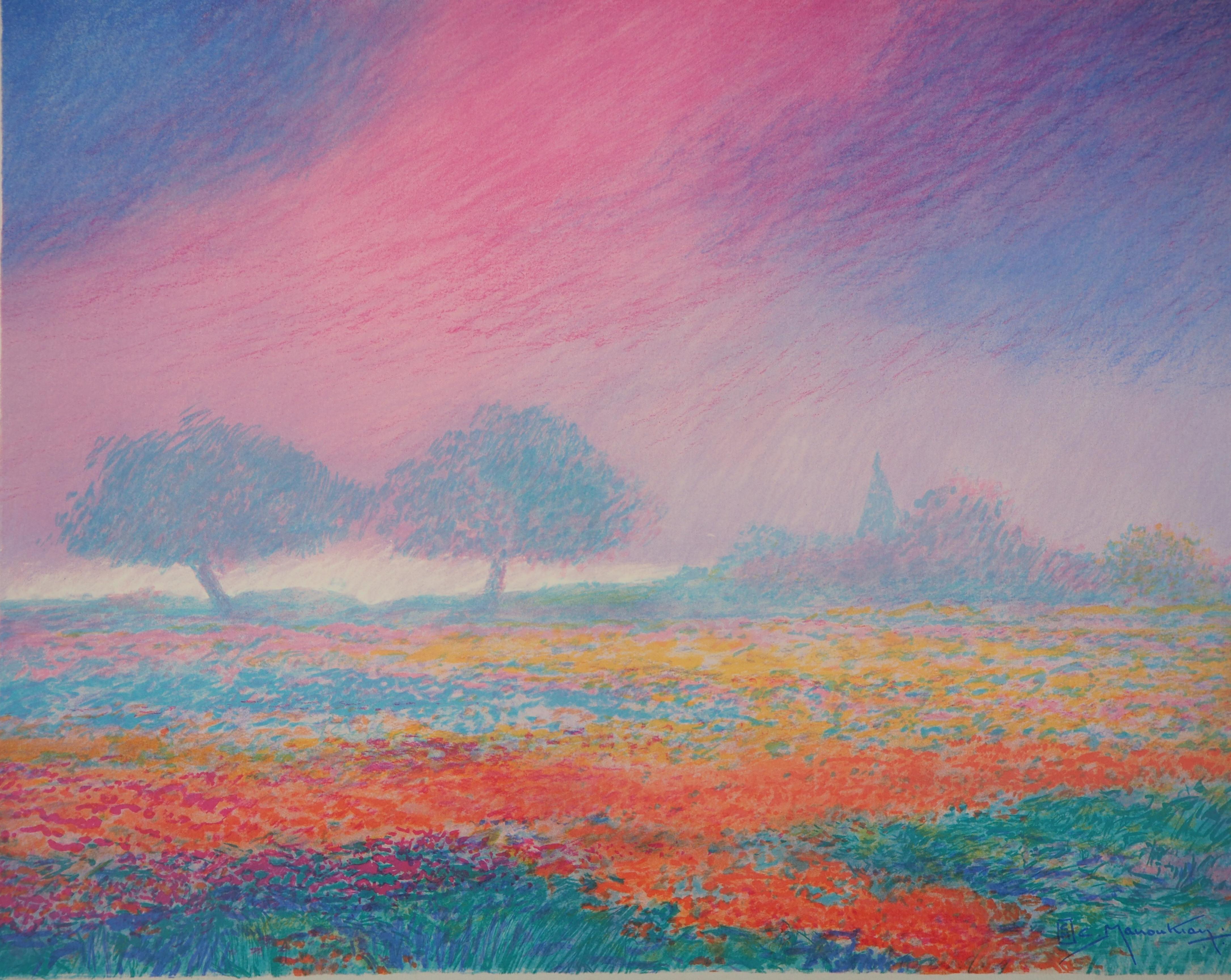 Normandía : Un colorido día de primavera - Litografía original - Print Posimpresionista de Claude Manoukian