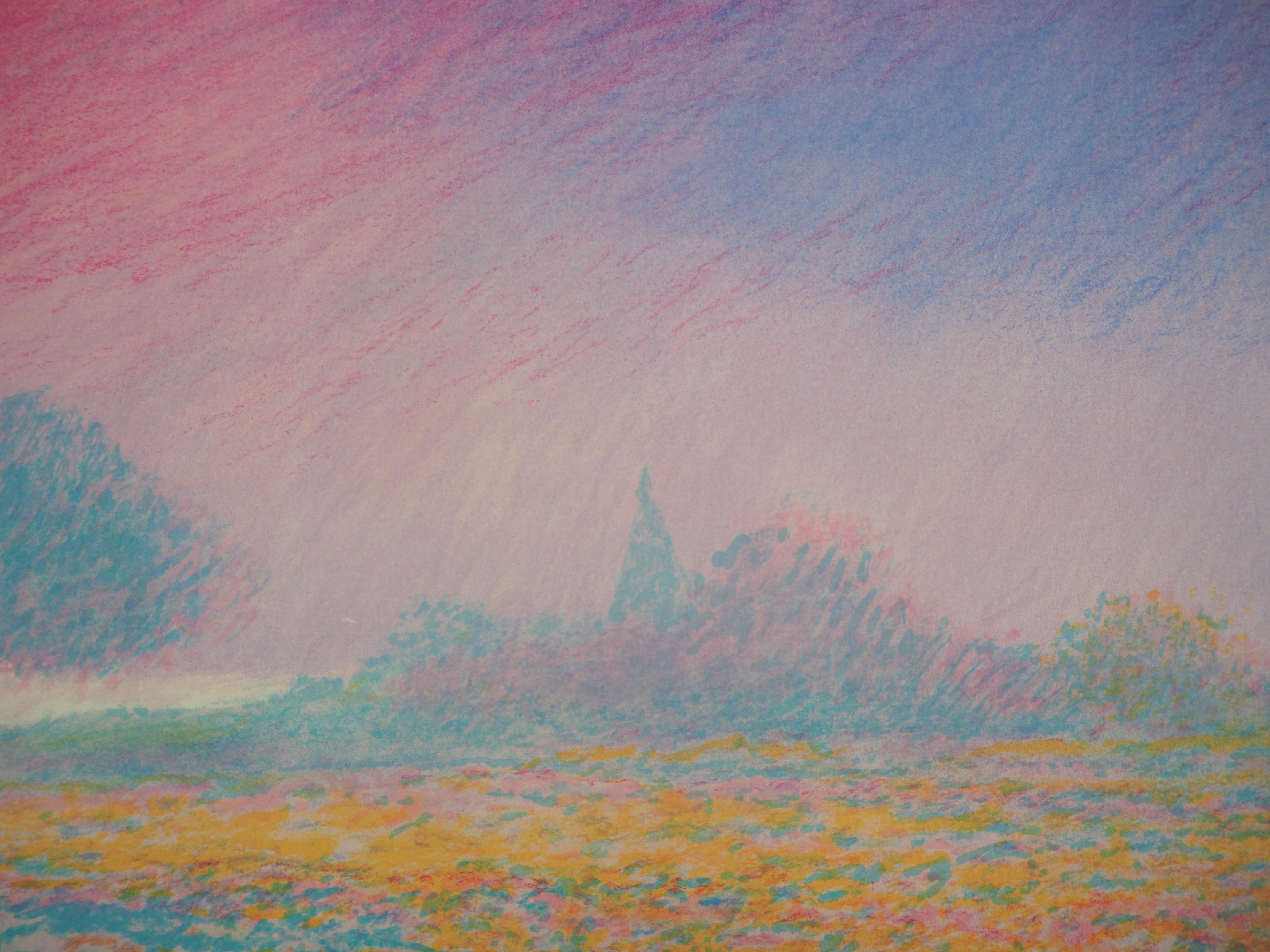 Normandy : A Colorful Spring Day - Original lithograph - Gray Landscape Print by Claude Manoukian