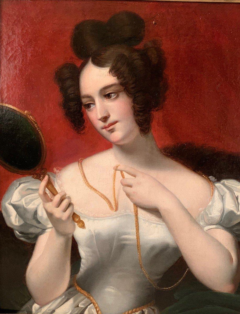 Femme Au Miroir Att. Claude Marie Dubufe (1790/1864) For Sale 1