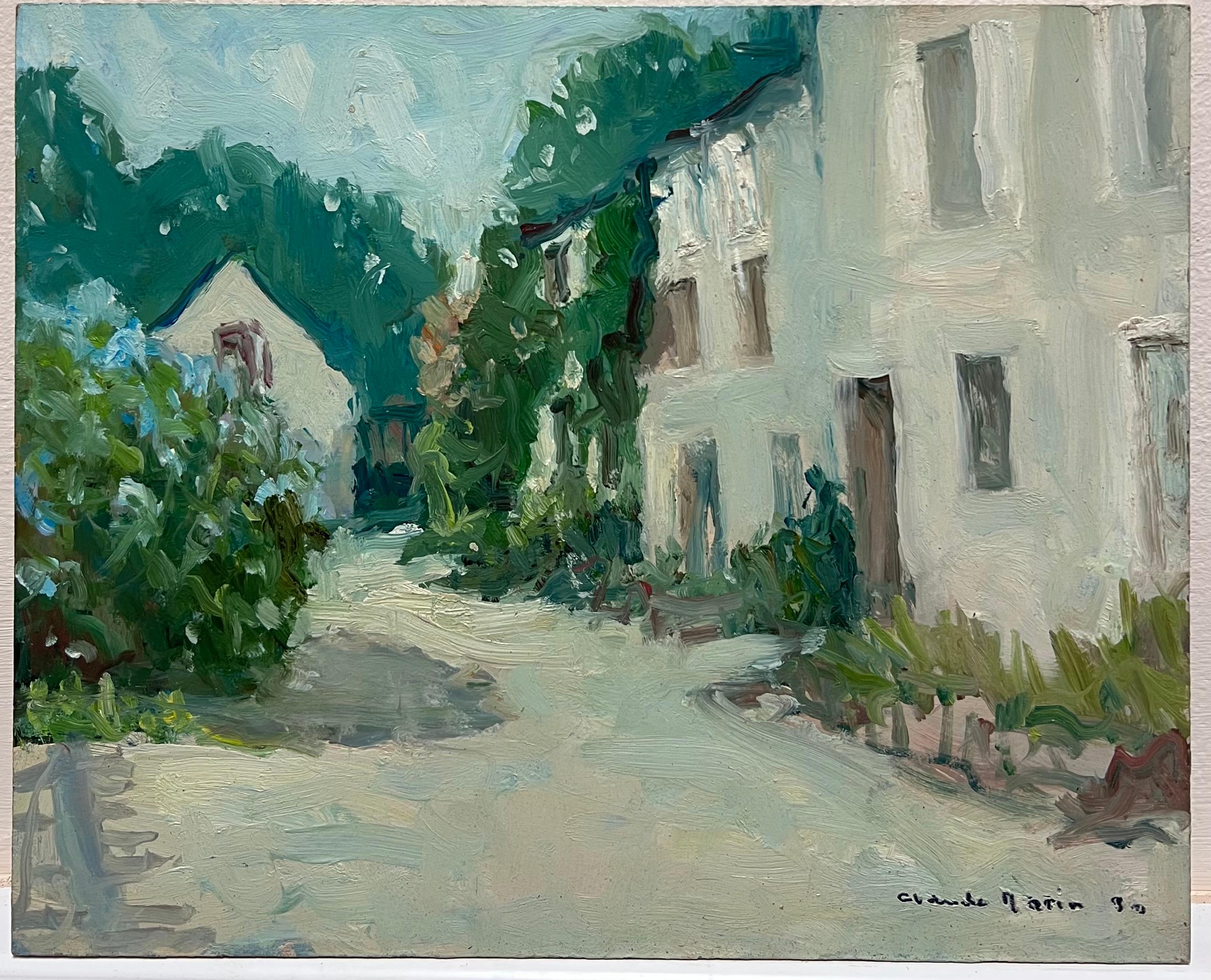 Siglo XX Óleo impresionista francés Luz moteada Viejas casas callejeras francesas - Painting de Claude Marin