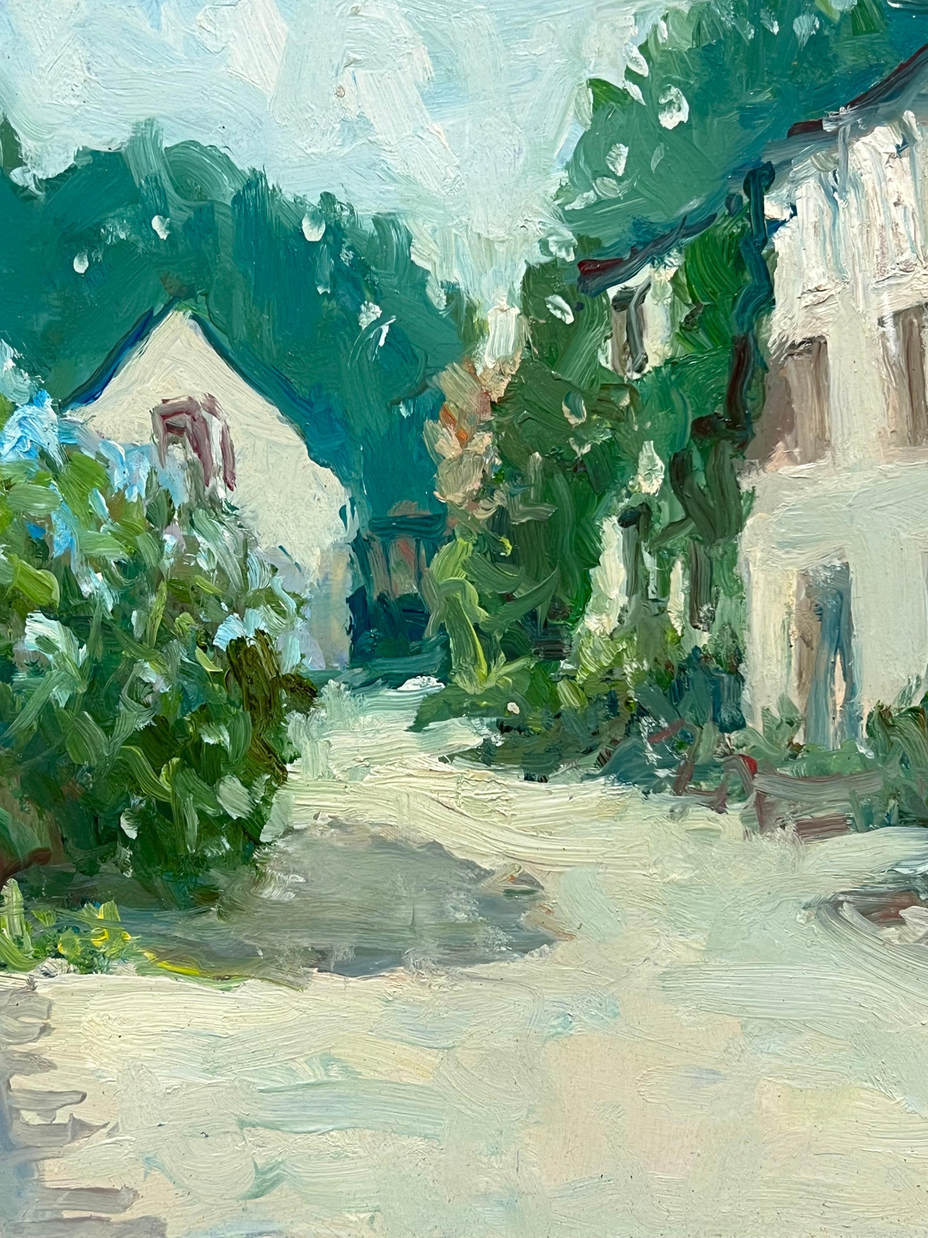 Siglo XX Óleo impresionista francés Luz moteada Viejas casas callejeras francesas - Landscape Painting Gris de Claude Marin