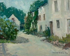 Lampe à l'huile impressionniste française du 20e siècle, vieilles maisons de rue françaises apprêtées