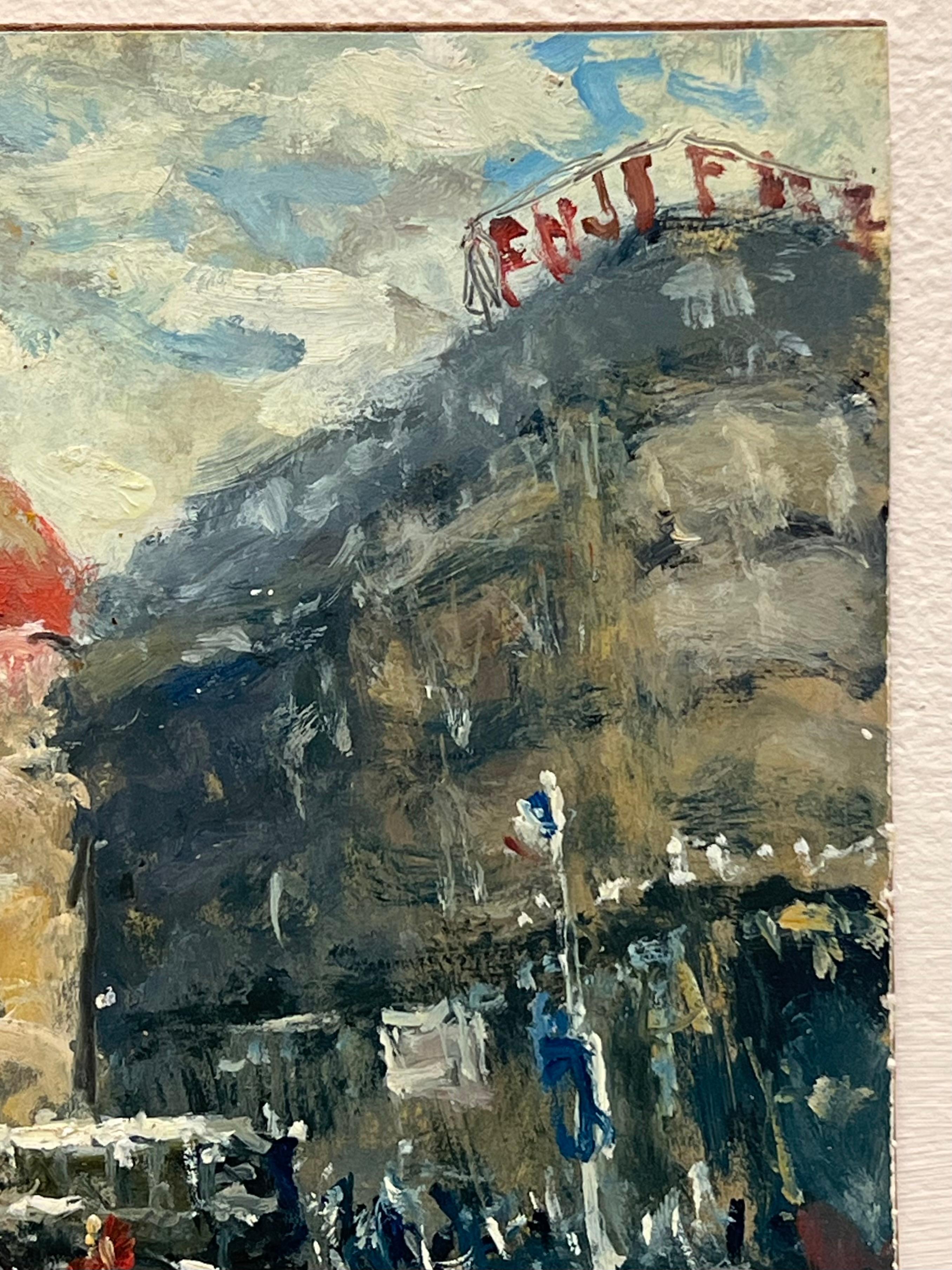 Siglo XX Óleo Impresionista Francés Firmado Ocupado París Escena Callejera Figuras en venta 2
