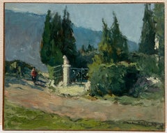 Huile impressionniste française du 20e siècle signée Paysage de campagne provençal
