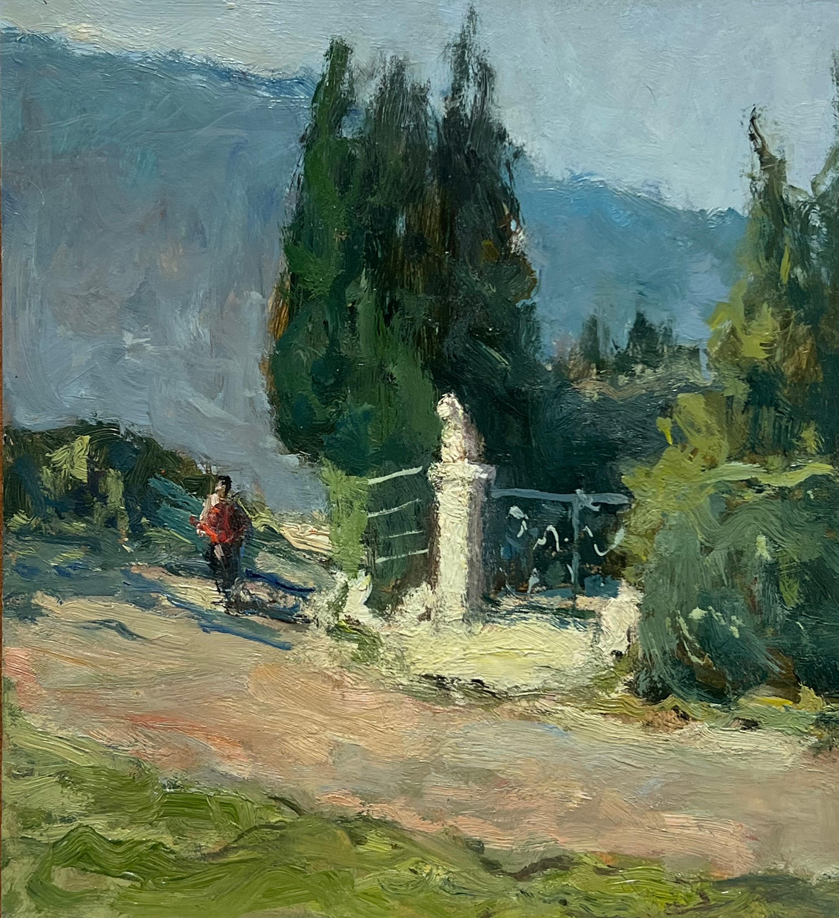 20th Century French Impressionist Signed Oil Provencal Country Landscape - Gray Landscape Painting by Claude Marin