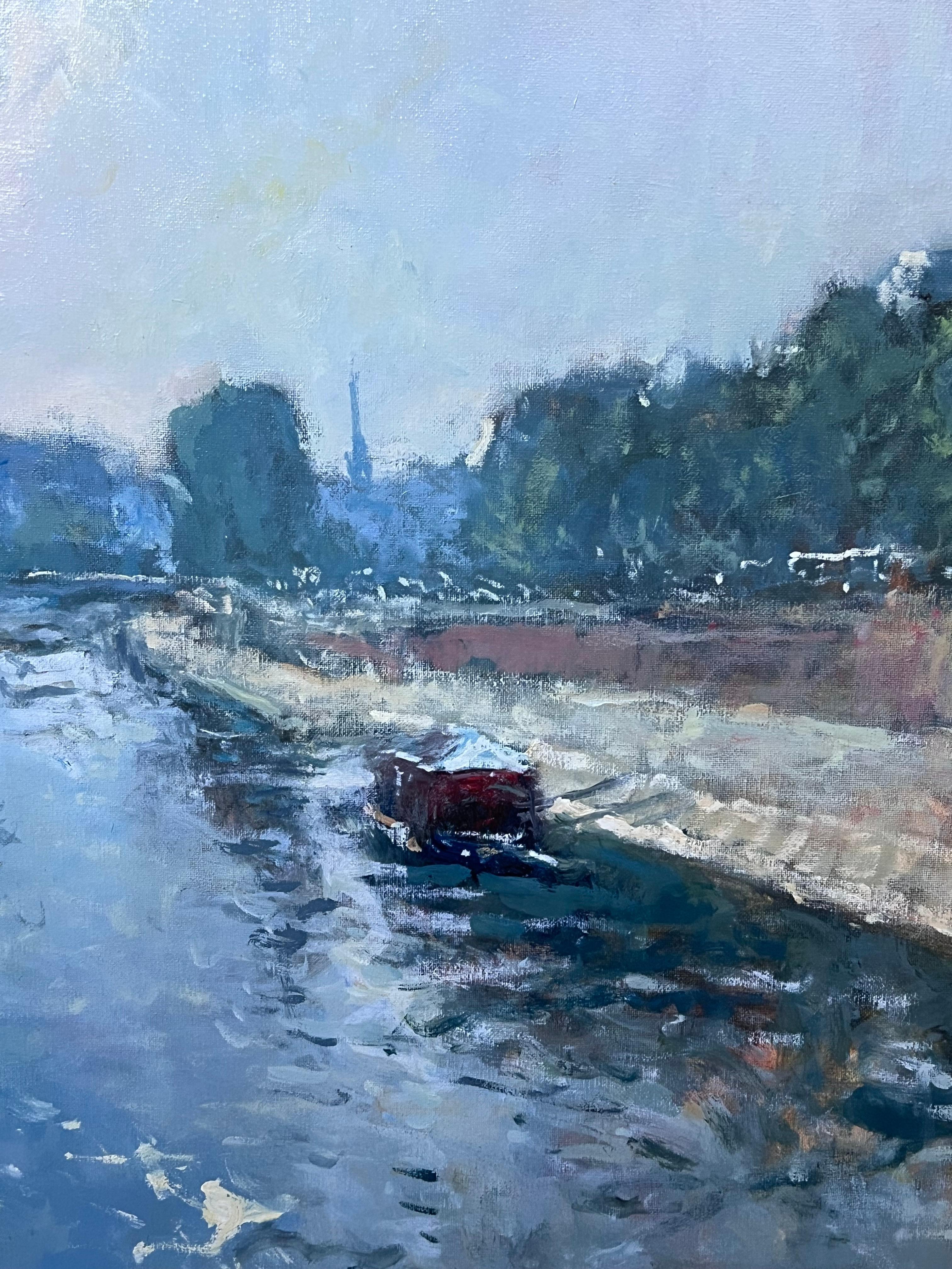Olio firmato da un impressionista francese del XX secolo sul fiume Senna e il paesaggio di Parigi - Painting Impressionismo di Claude Marin