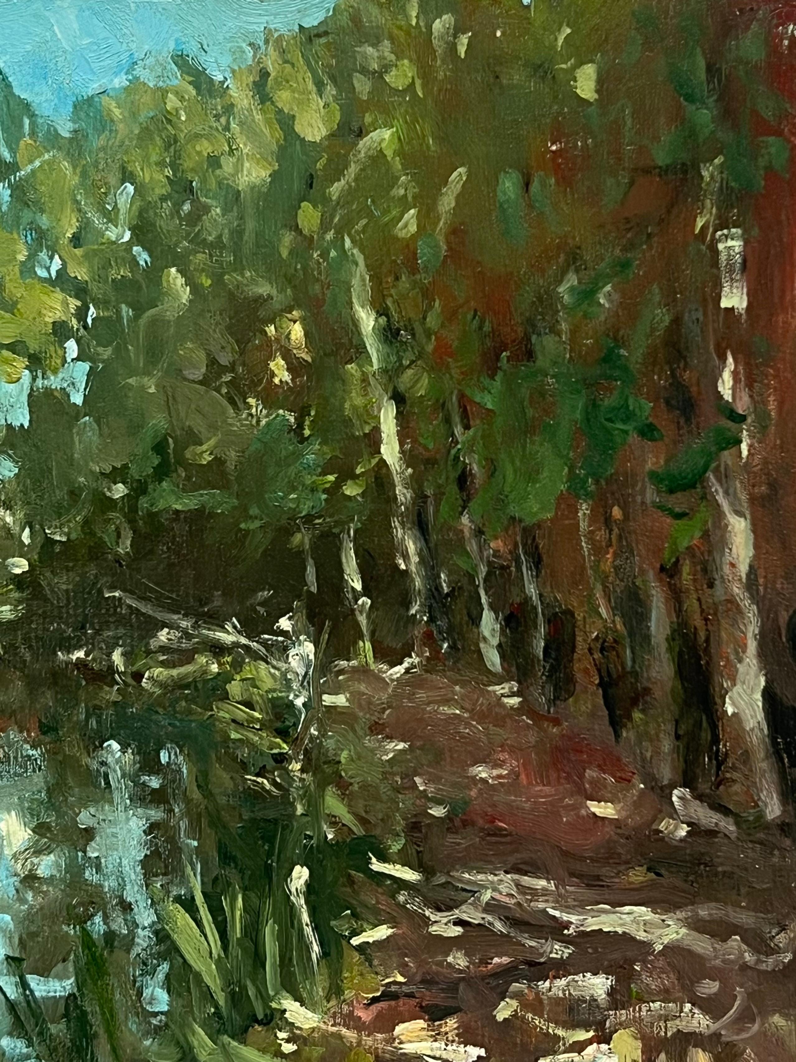La orilla del río
de Claude Marin (francés 1914-2001)
firmado y fechado 89
óleo sobre cartulina de artista pegada sobre tabla, sin enmarcar
tablero: 9 x 10,75 pulgadas
Procedencia: colección privada, París, Francia
Estado: muy buen