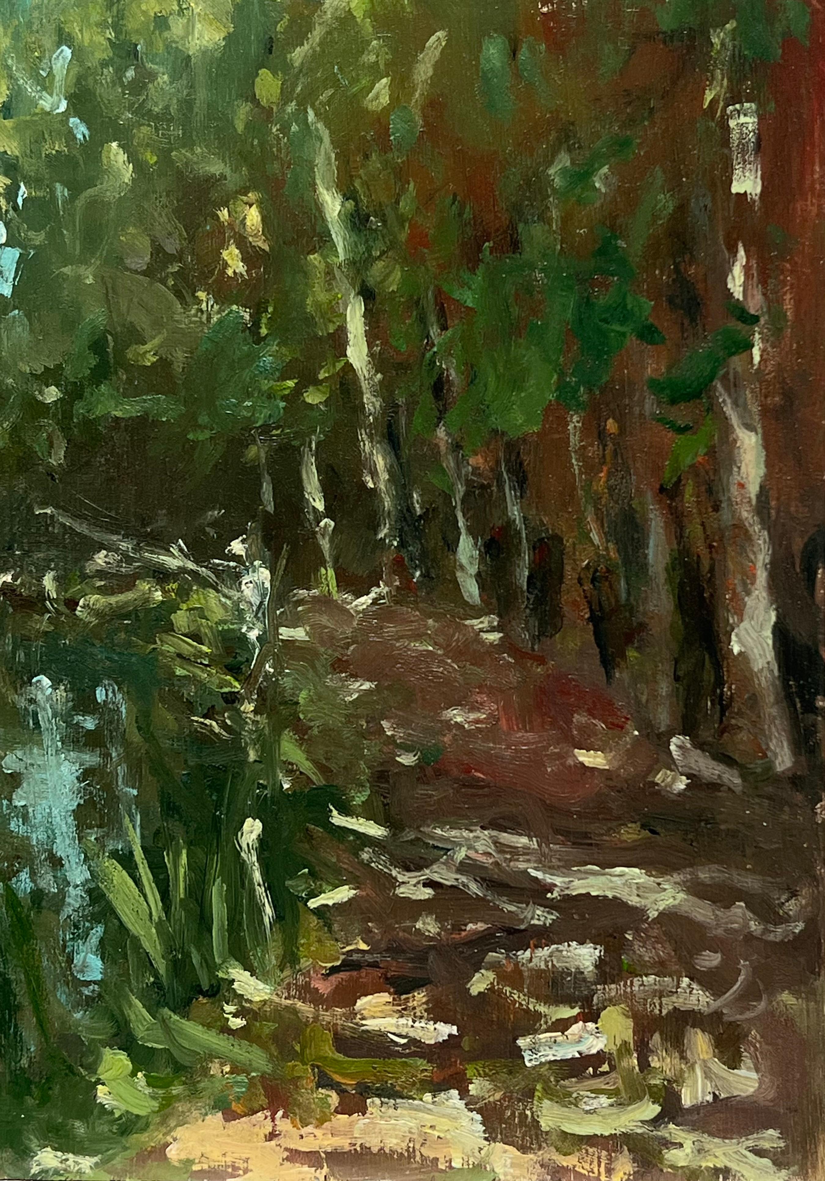 Siglo XX Óleo Impresionista Francés Firmado Tranquil River Bank Fisherman Trees en venta 1