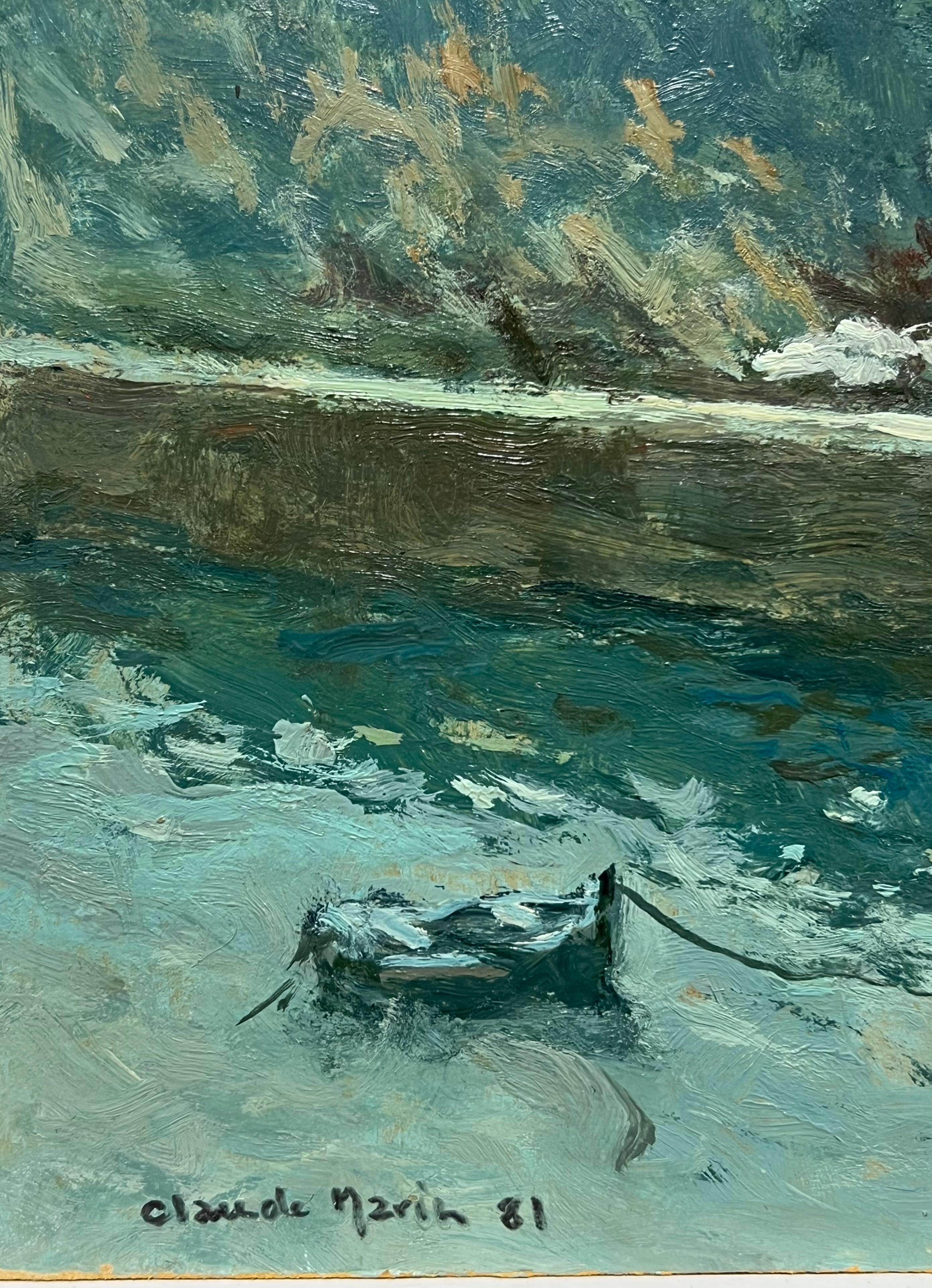 Barche da pesca in Bretagna
di Claude Marin (francese, 1914-2001)
firmato e datato 81
olio su cartoncino incollato su tavola, senza cornice
tavola: 7,5 x 9,5 pollici
Provenienza: collezione privata, Parigi, Francia
Condizioni: ottime
