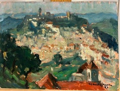 Casares Spain Hill Top Town Perched in Landscape 1960's French Impressionist Oil
