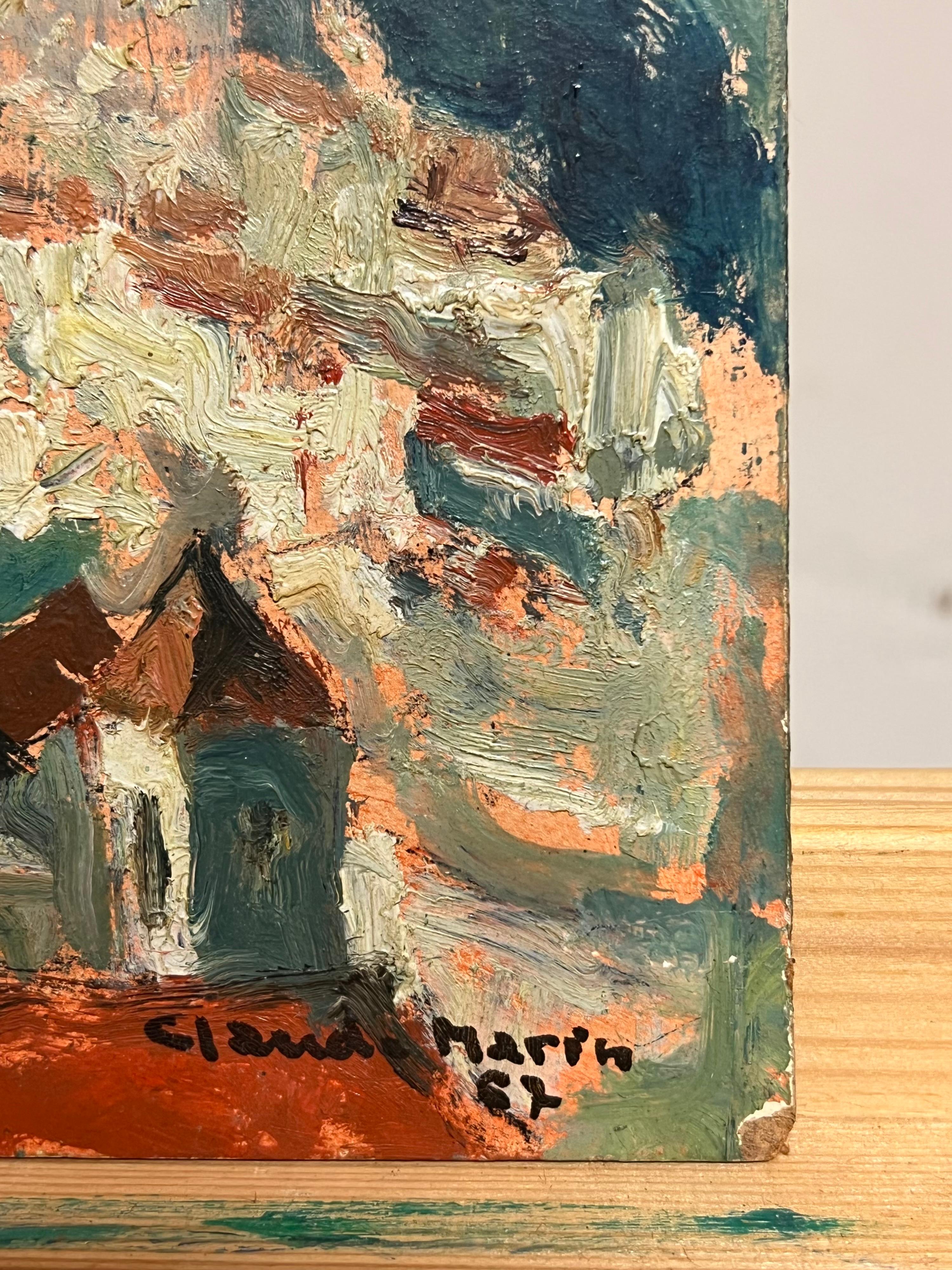Casares Spagna, città in cima alla collina, arroccata in un paesaggio olio impressionista francese del 1960 in vendita 2