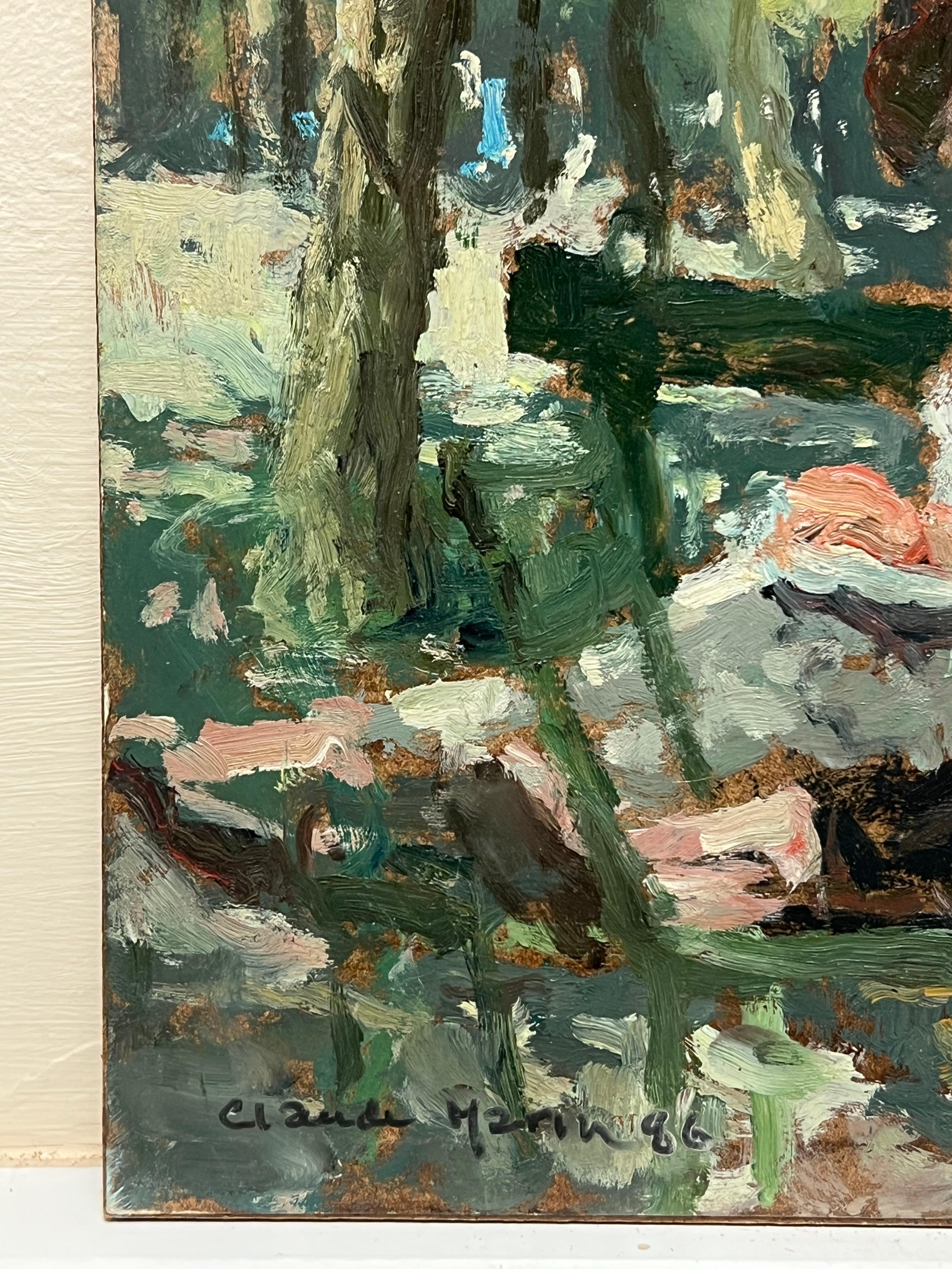 En el parque
de Claude Marin (francés 1914-2001)
firmado y fechado 86
óleo sobre cartulina de artista pegada sobre tabla, sin enmarcar
tablero: 7,5 x 9,5 pulgadas
Procedencia: colección privada, París, Francia
Estado: muy buen estado

Originario de