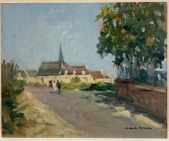 Figures marchant au Village français Lane signé 20e siècle impressionniste français