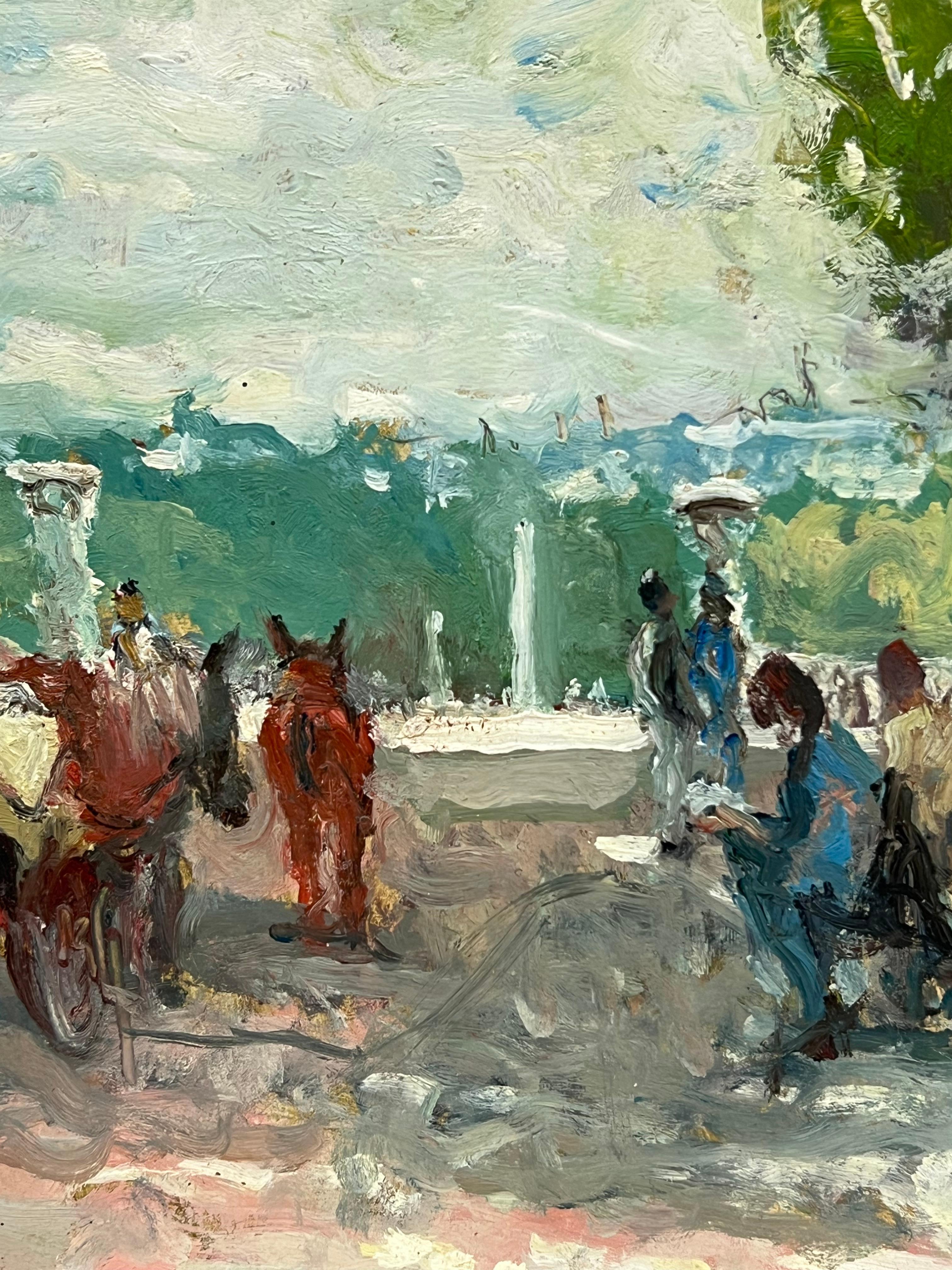 El parque parisino
de Claude Marin (francés 1914-2001)
firmado y fechado 88
óleo sobre cartulina de artista pegada sobre tabla, sin enmarcar
tablero: 7,5 x 9,5 pulgadas
Procedencia: colección privada, París, Francia
Estado: muy buen