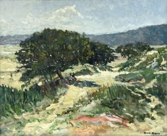 Large French Impressionist Signed Oil Figures in Summer Landscape beside Estuary