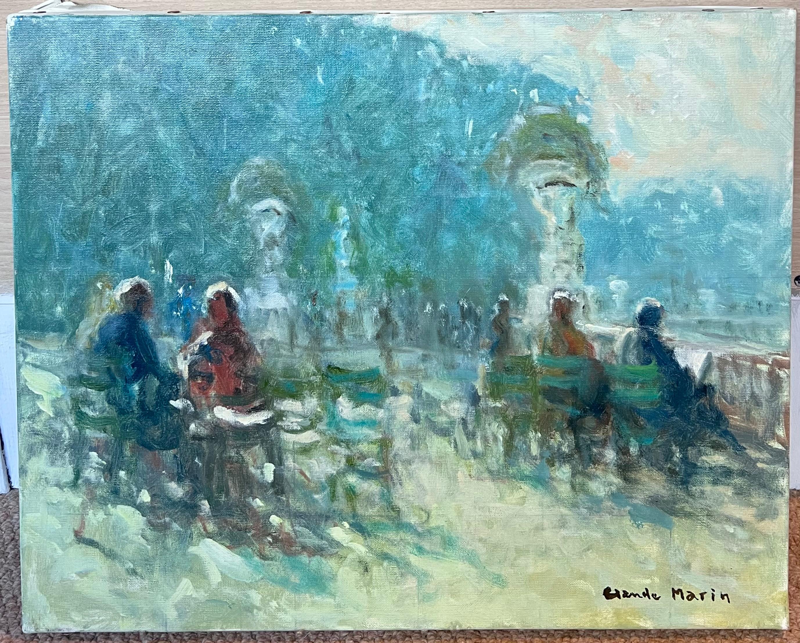 Jardín de Luxemburgo Escena del parque de París Siglo XX Óleo firmado por un impresionista francés - Painting de Claude Marin