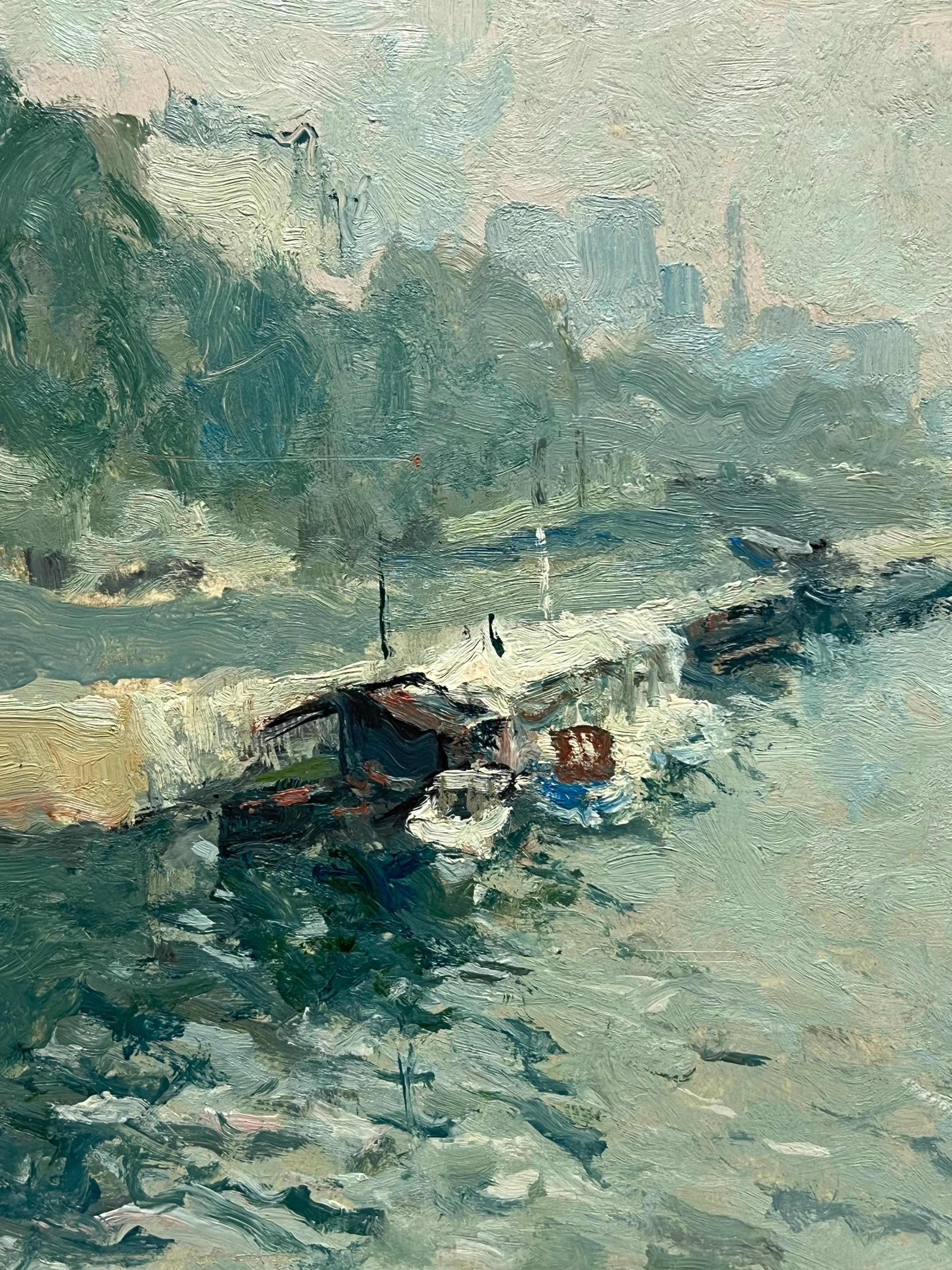 París
de Claude Marin (francés 1914-2001)
firmado y fechado 83
óleo sobre cartulina de artista pegada sobre tabla, sin enmarcar
tablero: 8 x 9,75 pulgadas
Procedencia: colección privada, París, Francia
Estado: muy buen estado

Originario de Nantes,