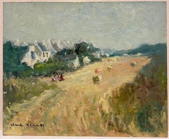 Französisch-impressionistisches Ölgemälde, rurale Erntefelder in der Bretagne, signiert, 20. Jahrhundert
