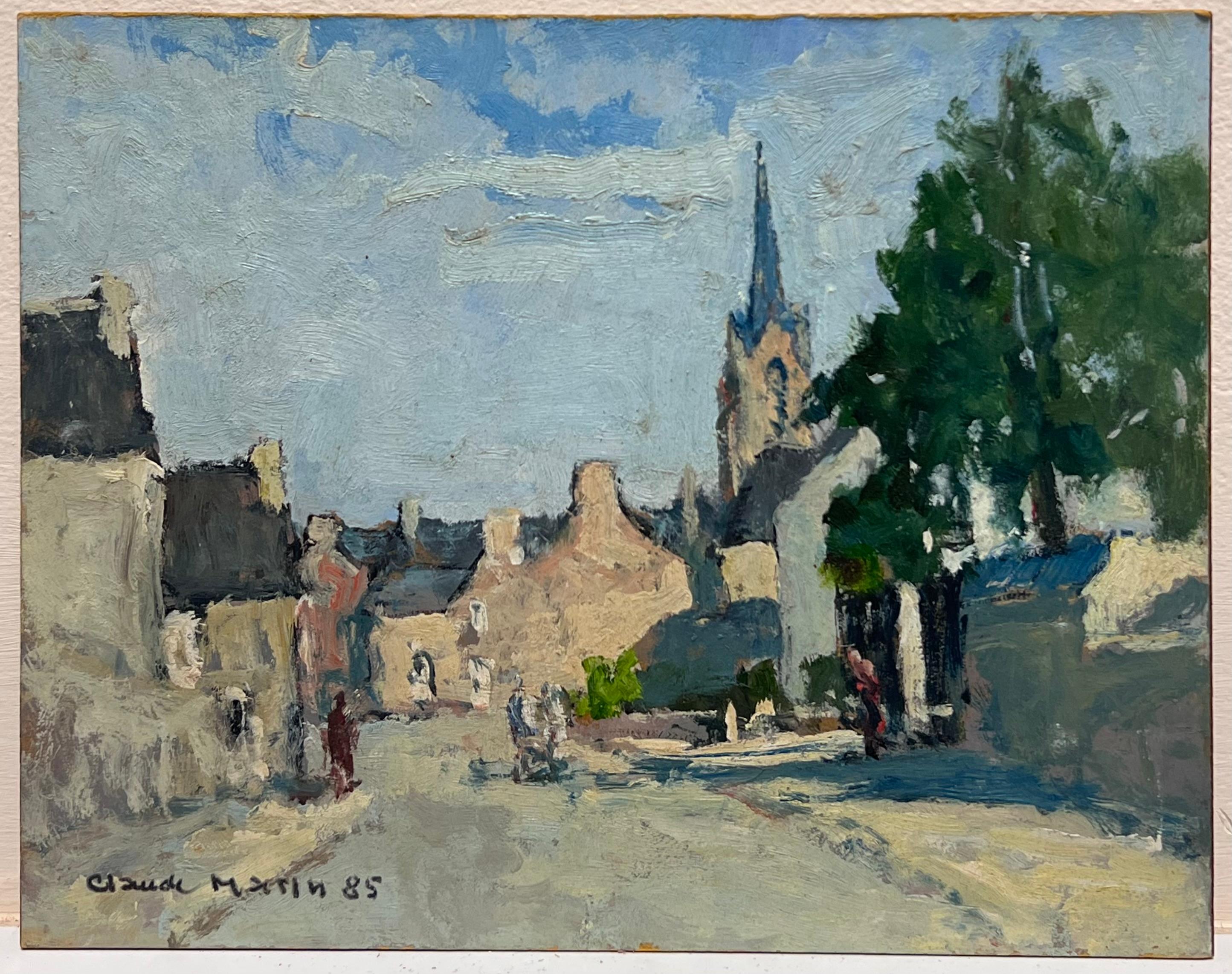 La vieja ciudad francesa y figuras Óleo firmado por un impresionista francés del siglo XX - Painting de Claude Marin