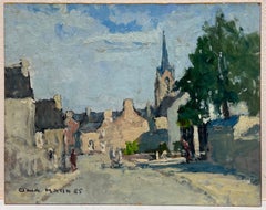 The Old French Town & Figures Huile impressionniste française du 20e siècle signée