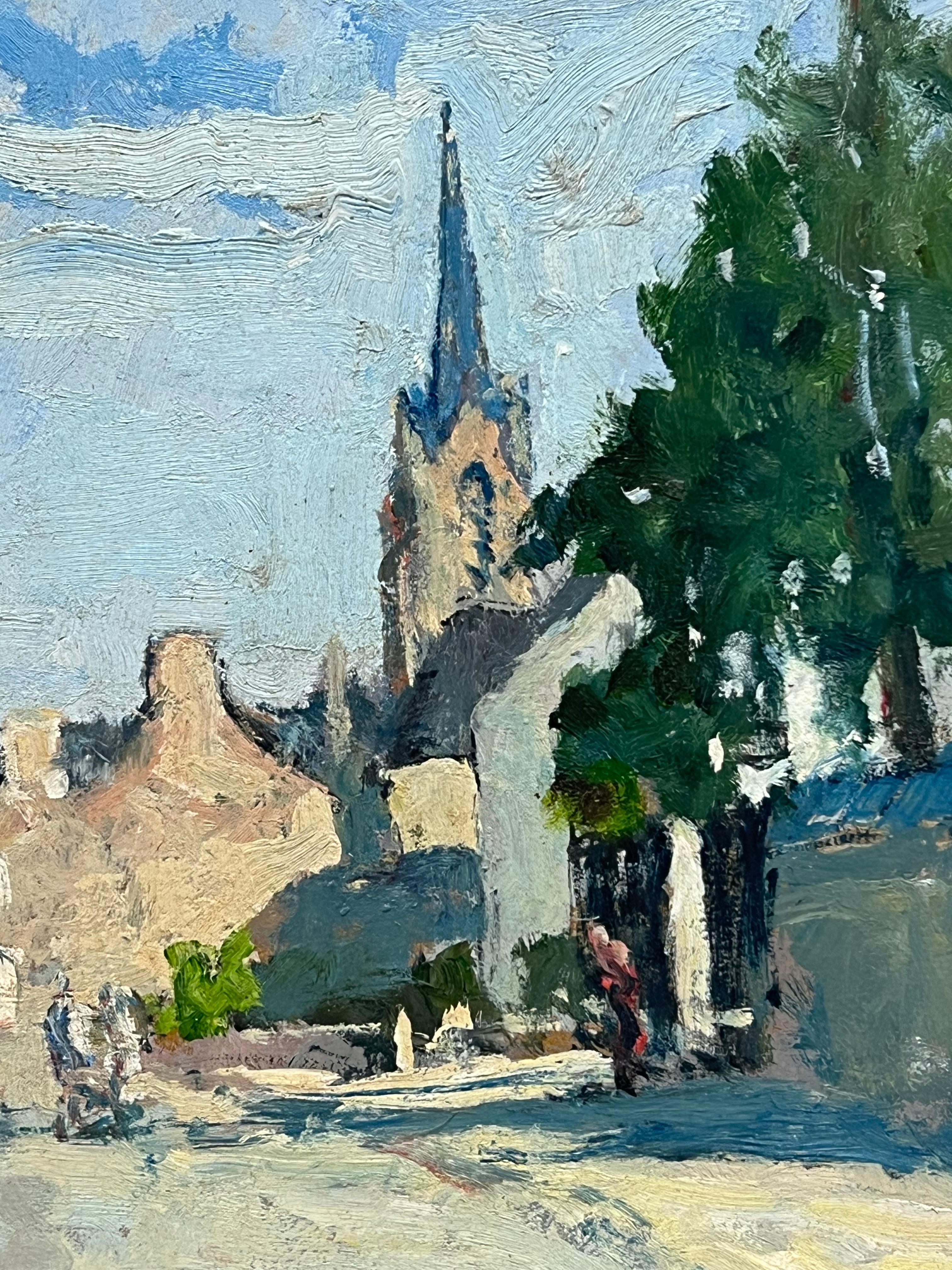 La vieja ciudad francesa y figuras Óleo firmado por un impresionista francés del siglo XX - Painting Impresionista de Claude Marin