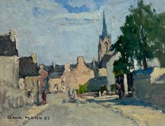 La vieja ciudad francesa y figuras Óleo firmado por un impresionista francés del siglo XX