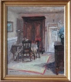 Vintage impressionist interior scene of a room by Claude Marin