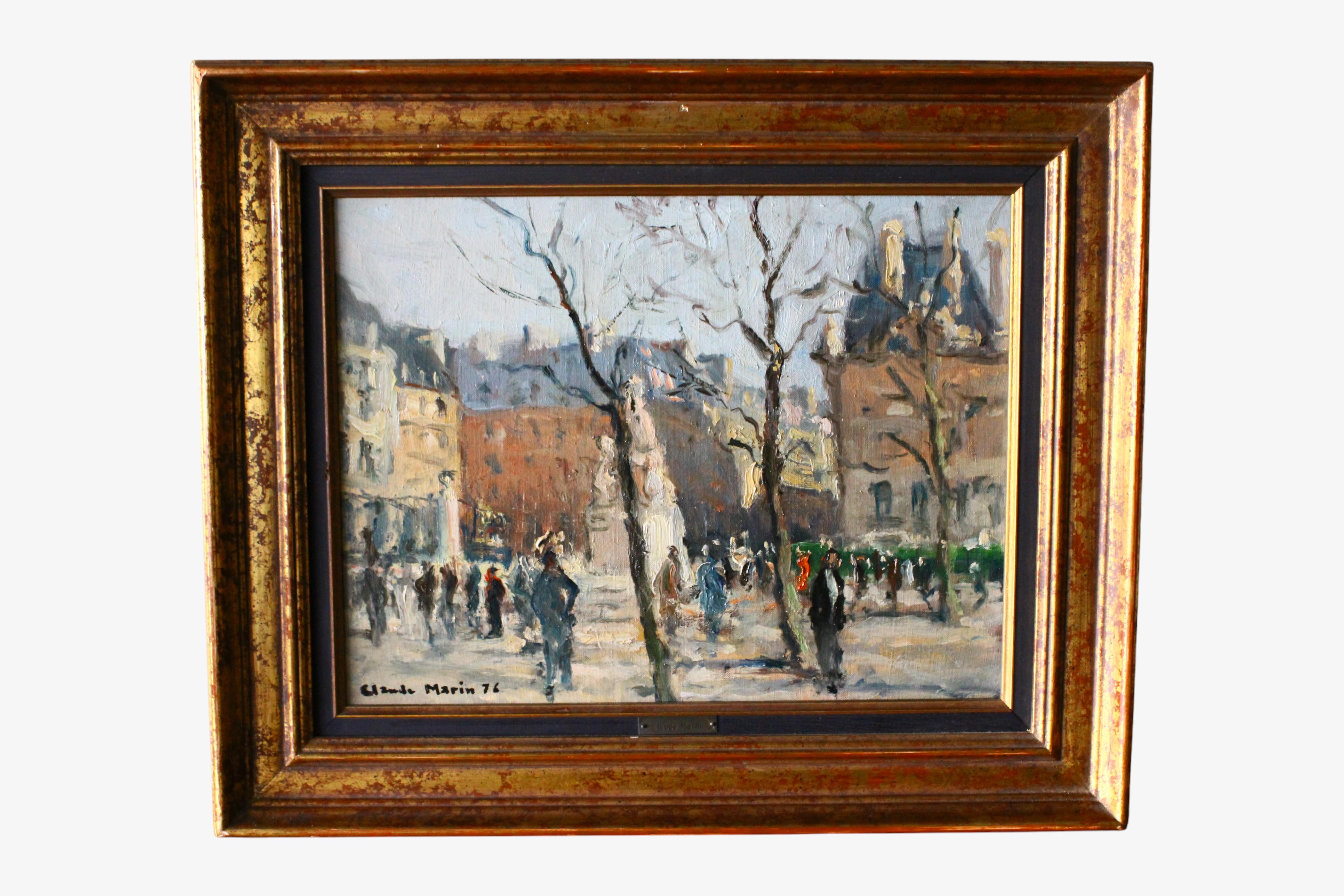 Vintage Landscape Oil Painting, Post-Impressionist Paris Garden Cityscape