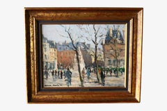 Vintage Landscape Oil Painting, Post-Impressionist Paris Garden Cityscape
