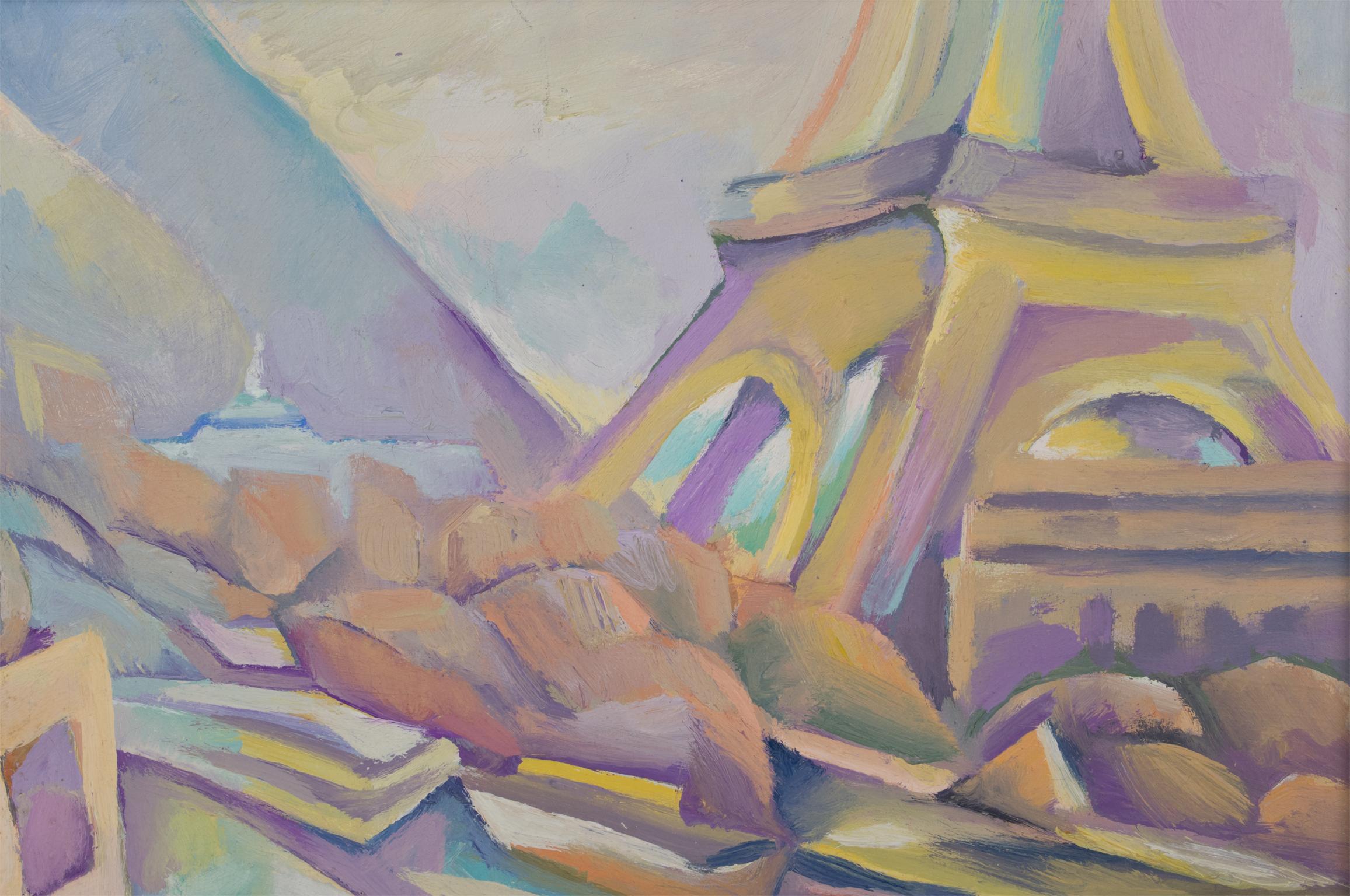La Torre Eiffel amarilla, Pintura al óleo sobre lienzo de Claude-Max Lochu en venta 10