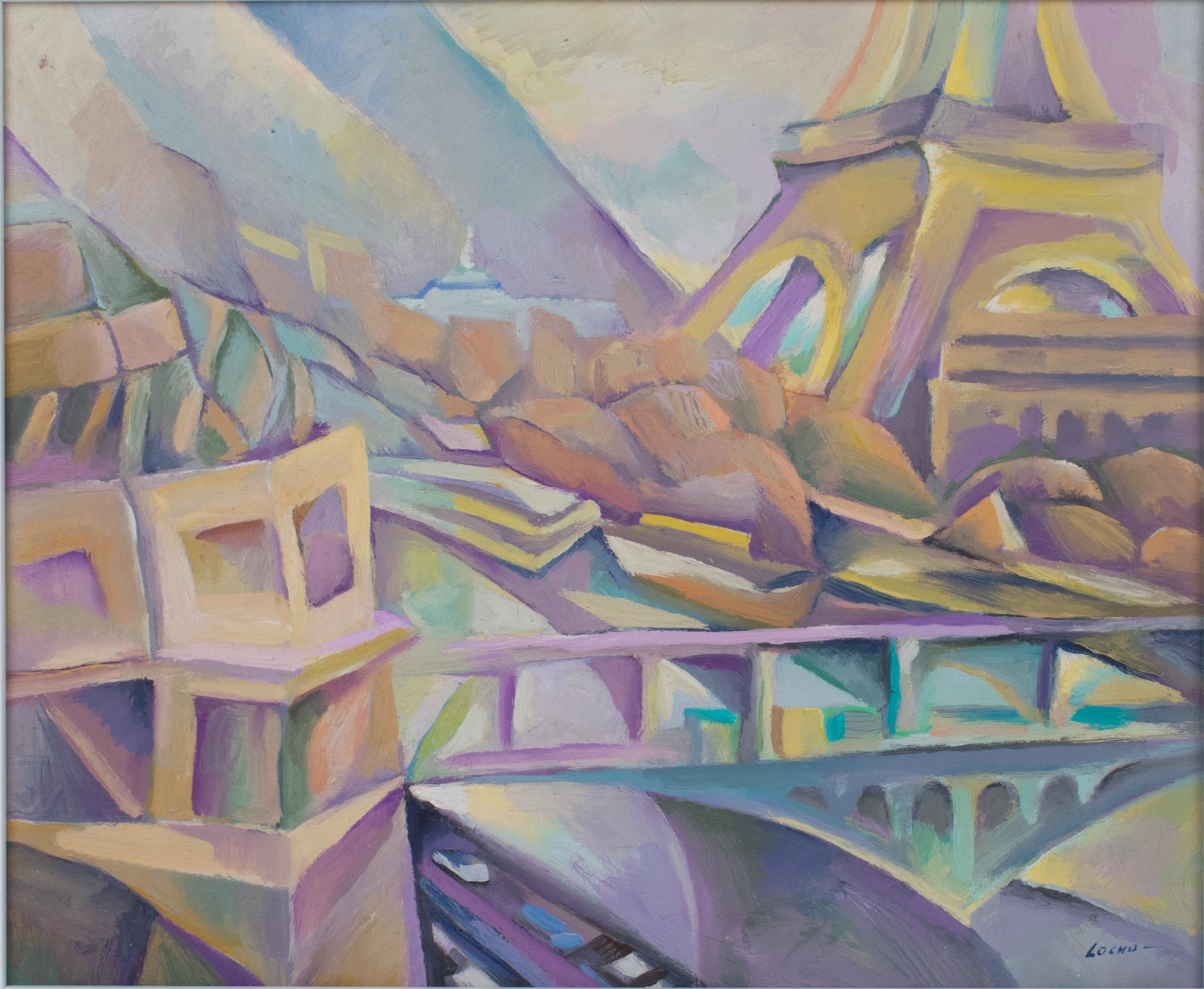 La Torre Eiffel amarilla, Pintura al óleo sobre lienzo de Claude-Max Lochu en venta 6