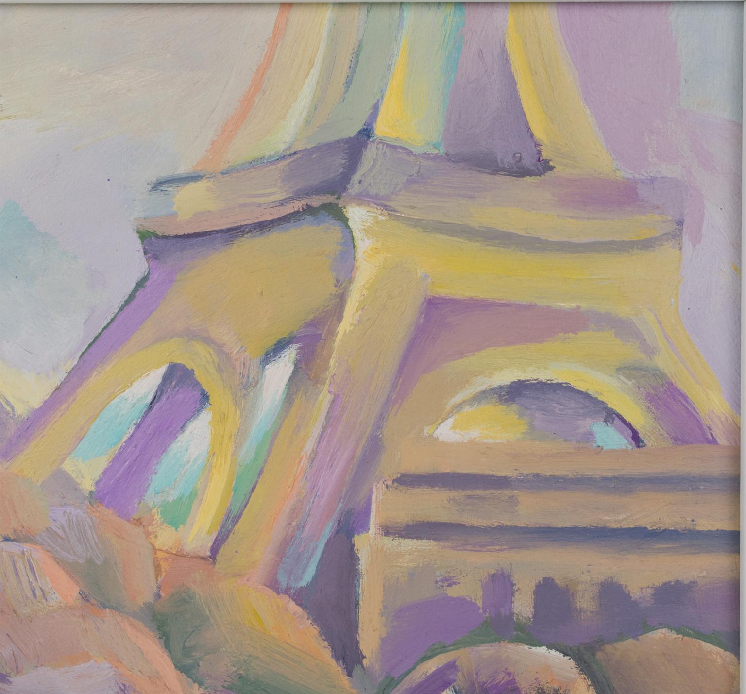 The Yellow Eiffel Tower, Oil on Canvas Painting by Claude-Max Lochu For Sale 4