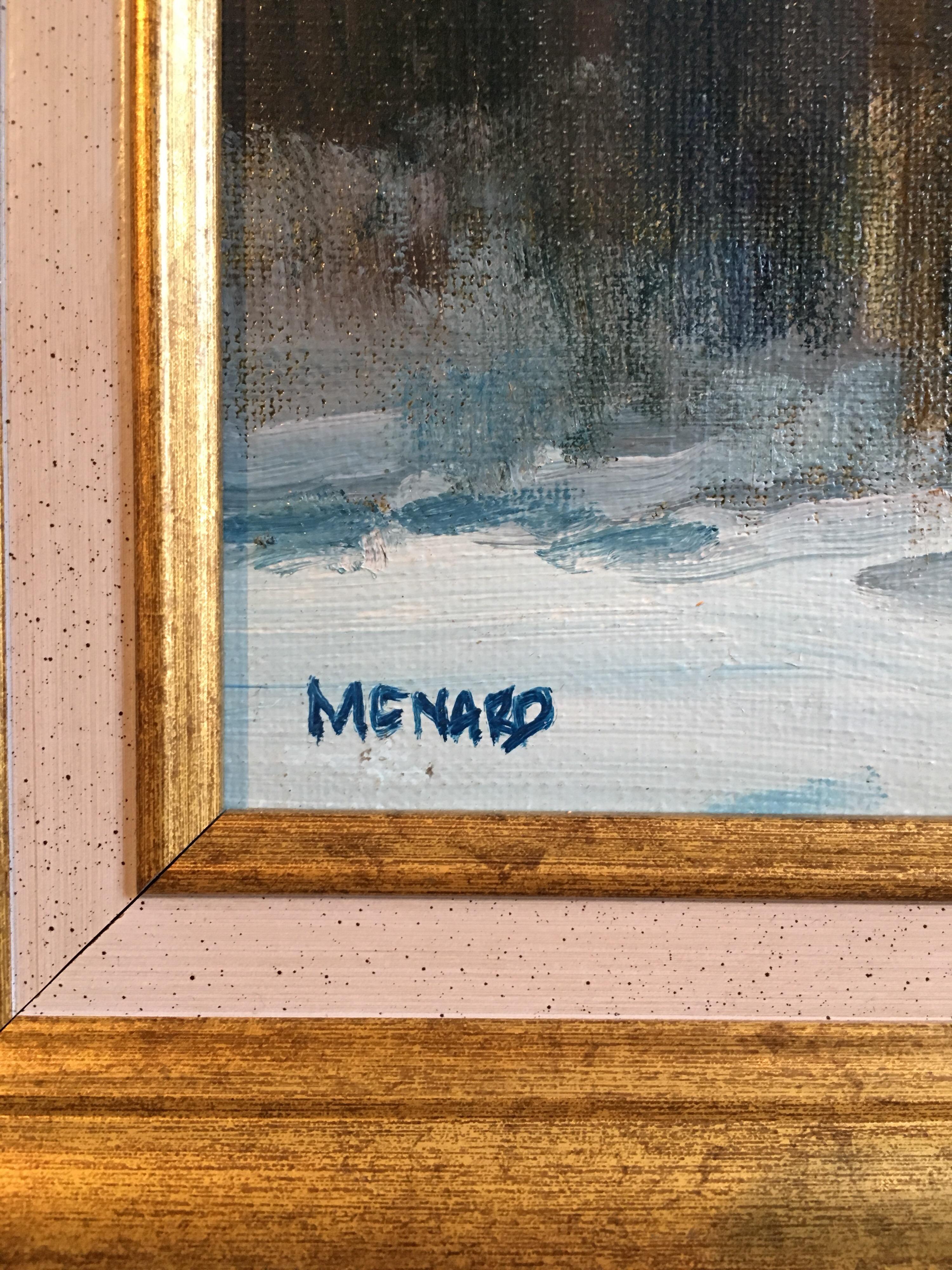 Reflection on the Water, paysage impressionniste français, peinture à l'huile, signée - Painting de Claude Menard